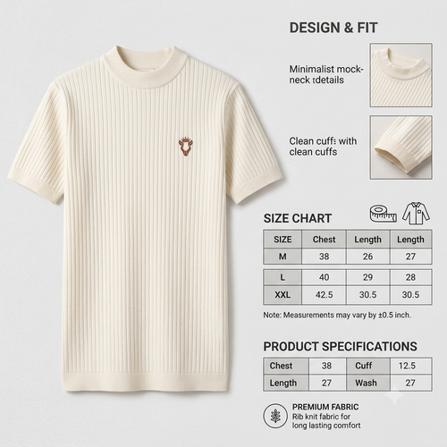 Lumio Verden Rib Knit Mock-Neck Tee - cream colourway